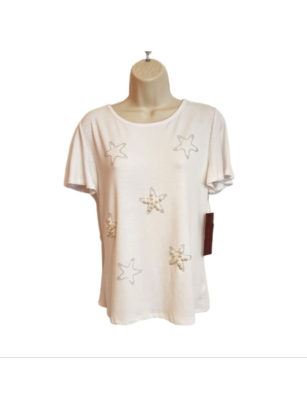 Love Scarlett Beaded Embellished T-Shirt White Medium